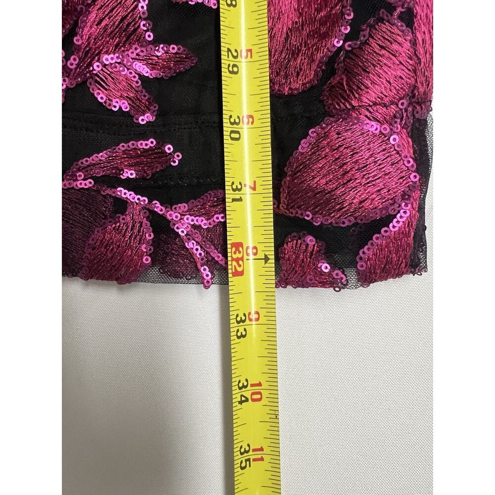 Guess Mini Dress Size 4 Fuschia Floral Sequins Embroidered Open Back Club Party - Picture 7 of 10
